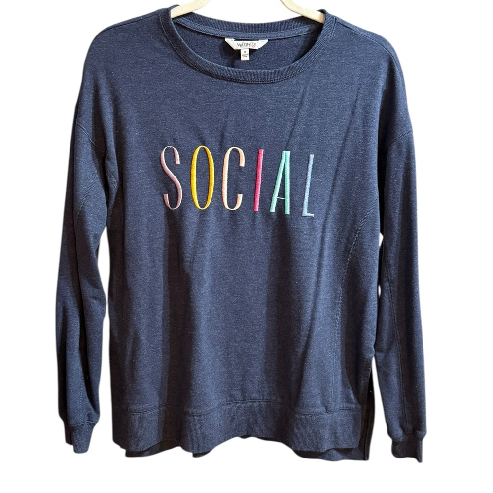 Wildfox Navy Blue "SOCIAL"‎ Graphic Sweatshirt Pullover Cozy Lounge Top sz M